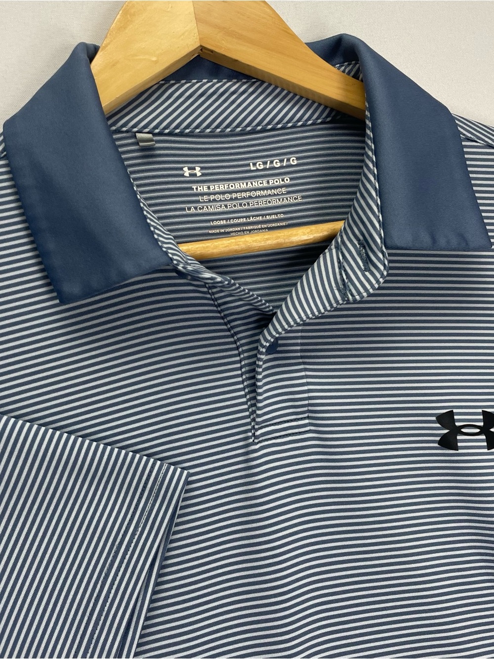 Under Armour The Performance Polo Shirt Mens Large Light Blue White Striped Golf